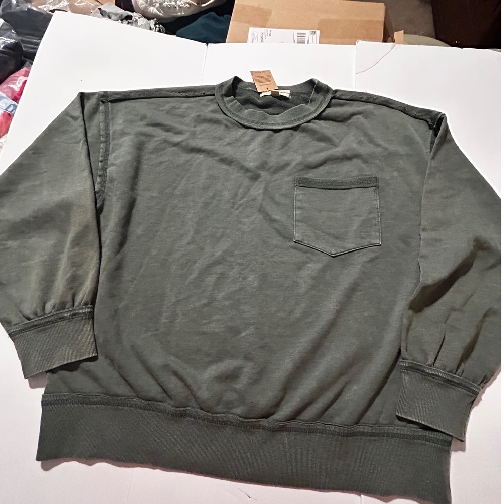 Rae Mode Olive Green Mineral Wash Pocket Sweatshirt Oversized L Casual Boho
